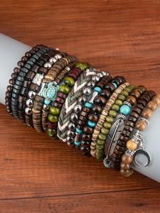 Boho Style Feather & Turtle Charm Decor Beaded Bracelets, 16pcs Fashion Colorblock Beaded Bracelets for Men & Women, Trendy Exquisite Jewelry As Gift