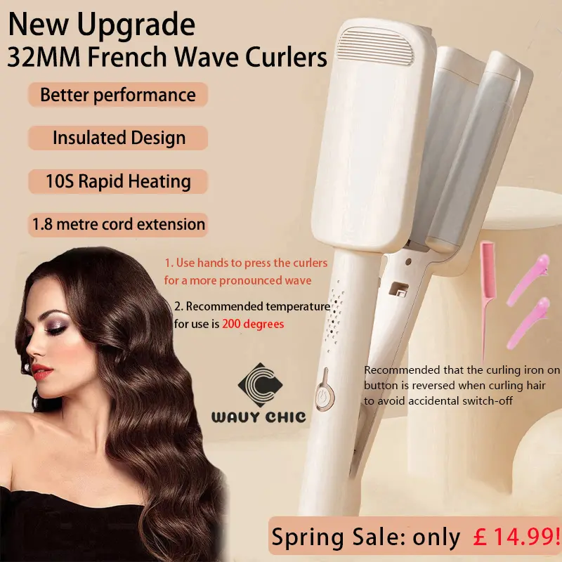 【New Upgrade】- 2025 French Wave Curling Iron, 32mm French Deep U-Shaped Curling Iron, Romantic Egg Curl Curling Tool, Fast Heating Adjustable Temperature, 1.8m Extension Cord, Suitable for Any Hairstyle Hair Type