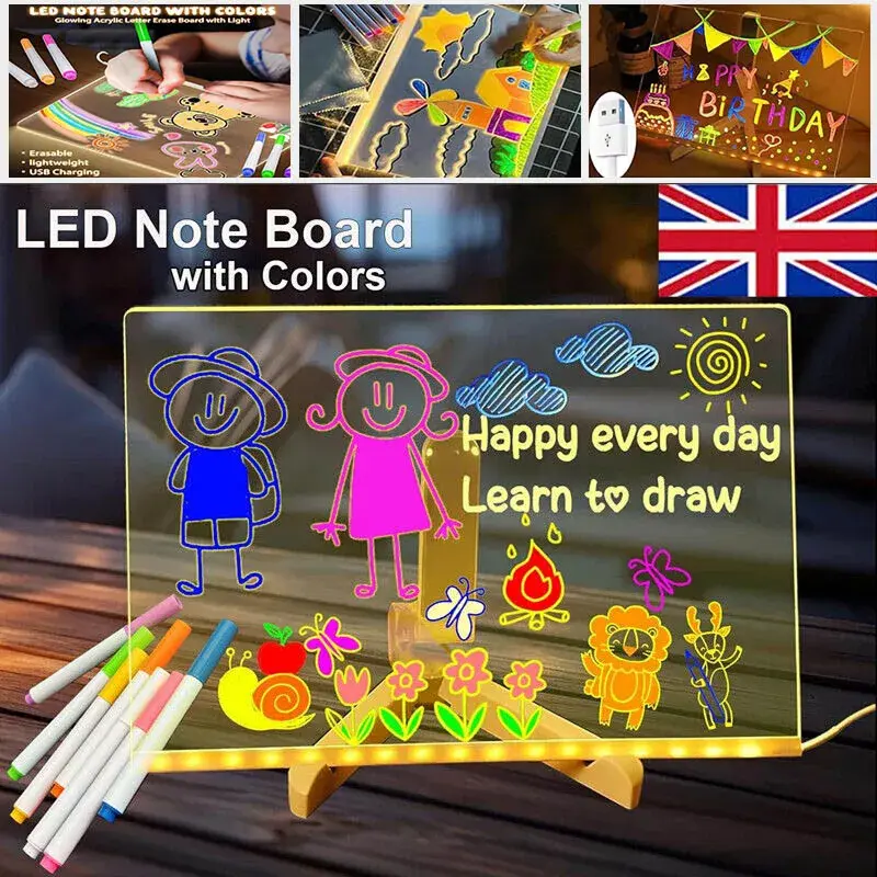 LED Note Board with Colors, Acrylic Dry Erase Board with 7 Pens for Home Office 0