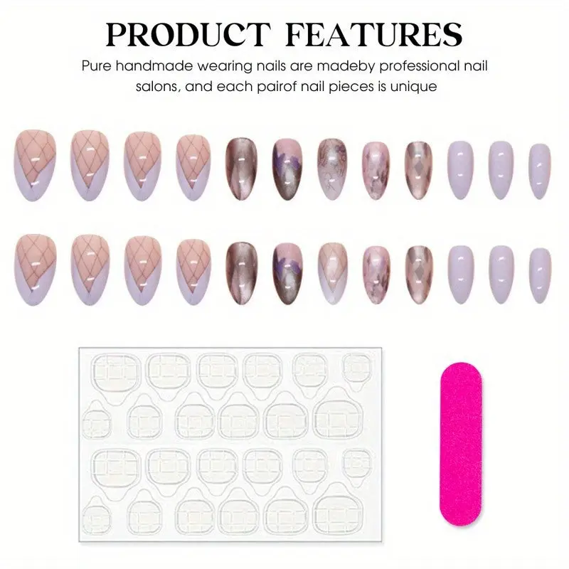 24pcs Set of Medium Almond-Shaped Press-on Nails in Glossy Light Amethyst - Durable, Easy-to-Apply Fake Nails for Women Press On Nails for Women Nail Accessories 6