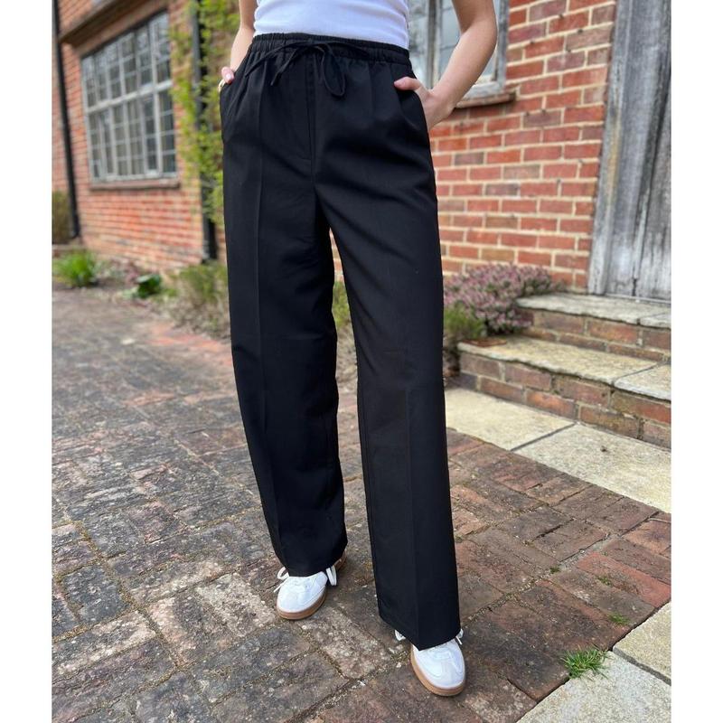 Black Stretch Waist wide leg Trousers 4