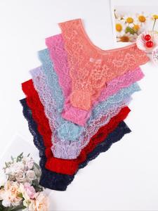Women's Solid Color Sheer Floral Lace Sexy Knicker, Casual Pastel Comfortable Breathable V-waist Panties Set for Daily Wear, Ladies Underwear for All Seasons, Gift, Thongs