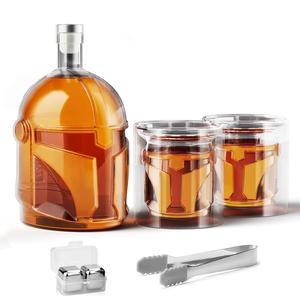 Helmet Whiskey Decanter Set, 34oz Lead-Free Glass Liquor Bottle With 2 Glasses & 4 Whiskey Stones, Unique Bourbon Decanter Gift For Dad, Men, Home Bar, Perfect For Spirits, Birthday Halloween Christmas Gifts