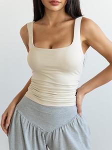 Women's Solid Color Sports Tank Top, Casual Comfortable Breathable Sleeveless Top for Indoor Outdoor Exercise Training Gym Workout Running, Ladies Sportswear for All Seasons