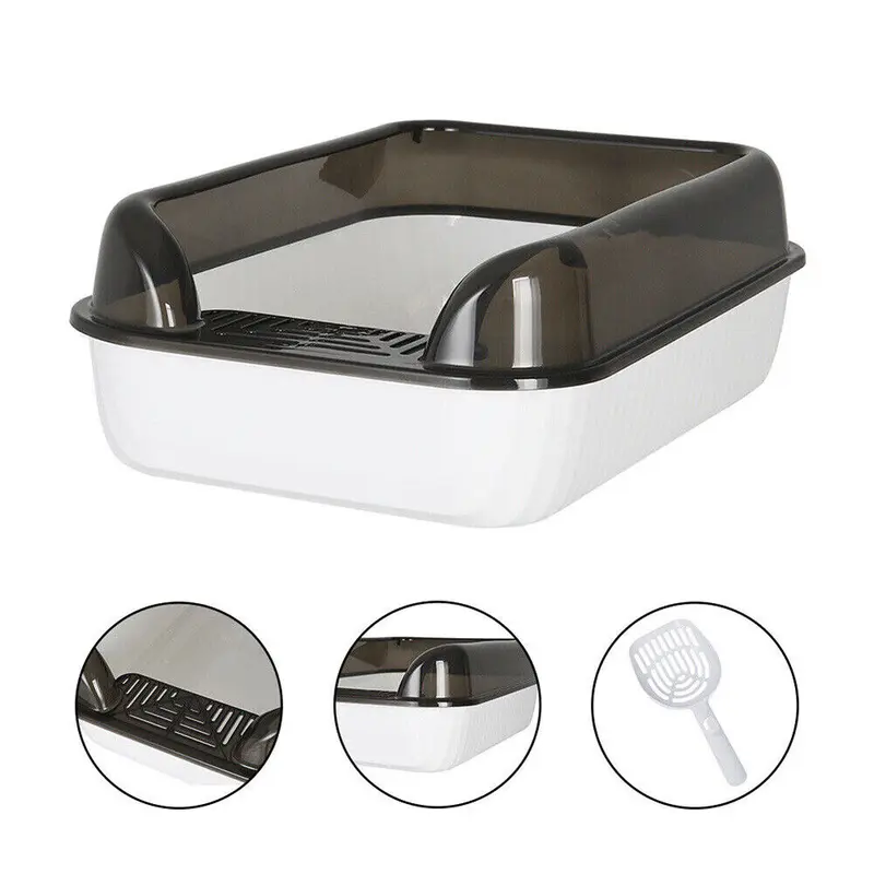 Large Cat Litter Tray Box, Plastic Open Cat Litter Box with Raised Rims and Detachable Rim, Litter Tray with Free Scoop, 50*34.5*17cm litter  box litter  tray 1