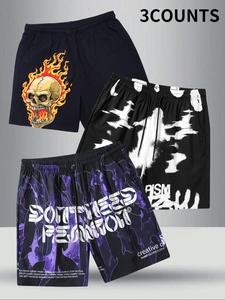 Men's Regular Fit Skull Print Shorts, Casual Comfy Breathable Shorts for Daily Wear, Mens Bottoms for Summer