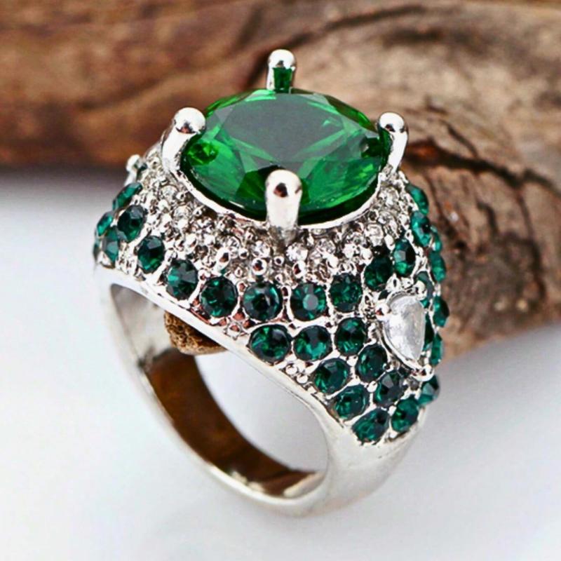 Fashion zinc alloy ring with green round Cubic Zirconia stone for men's business style, party jewelry, wedding ring, engagement ring, exquisite gift for him, husband, father, father's day 3