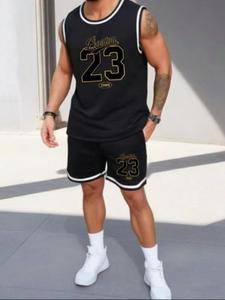 Men's Basketball Jersey & Shorts Set, Regular Fit Letter Print Sleeveless  Top & Shorts, Casual Sporty Breathable Outfits for Basketball for Men