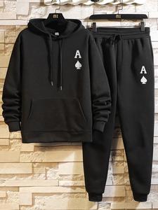 Two-Piece Set Men's Letter Print Drawstring Pocket Sweatpants Set, Casual Drop Shoulder Hoodie & Jogger Pants Co-ord Set, Men's Fall & Winter Outfits
