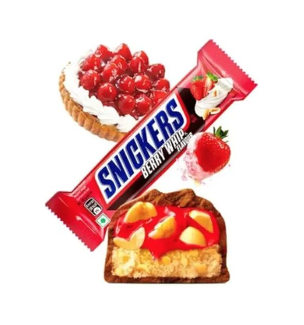 Snickers Chocolate Bar Limited Edition - BERRY WHIP - Smooth & Creamy Texture, 40g Bar Snack Dessert Bonbon