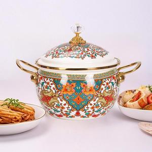 Vintage Style Stockpot with Lid & Handle, Enamel Apple Design Stockpot, Classic Durable Stockpot for Stewing, Kitchenware for Home Use