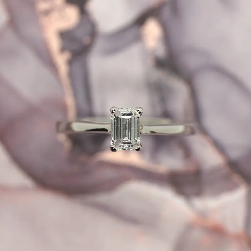 Platinum Emerald Cut Diamond Solitaire Ring, size I 1/2 6