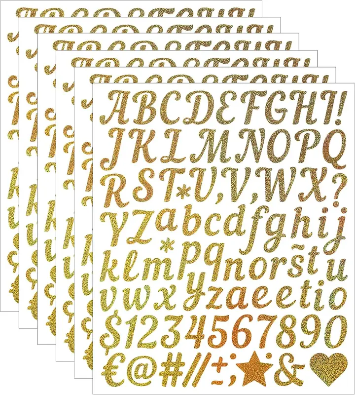 1 Inch Small Self Adhesive Vinyl Letter Number Symbol Stickers Kit,528 Pieces Alphabet Numbers Stickers for Mailbox, Water Bottle, Scrapbook, Notebook - Gold 0