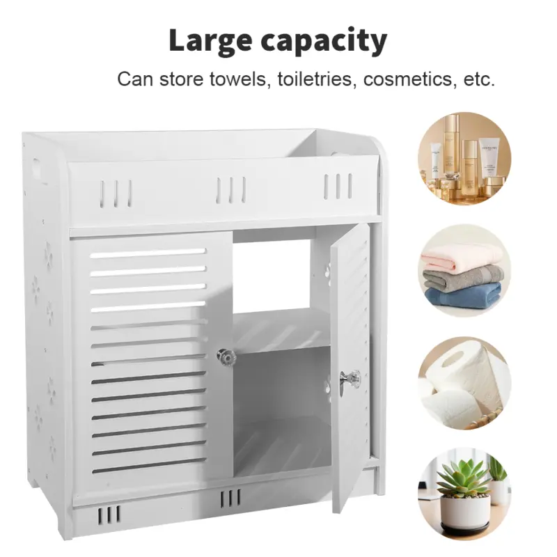 White Bathroom Wall Mounted Cabinet Storage 2 Door Cupboard Shelves Vanity Unit 4