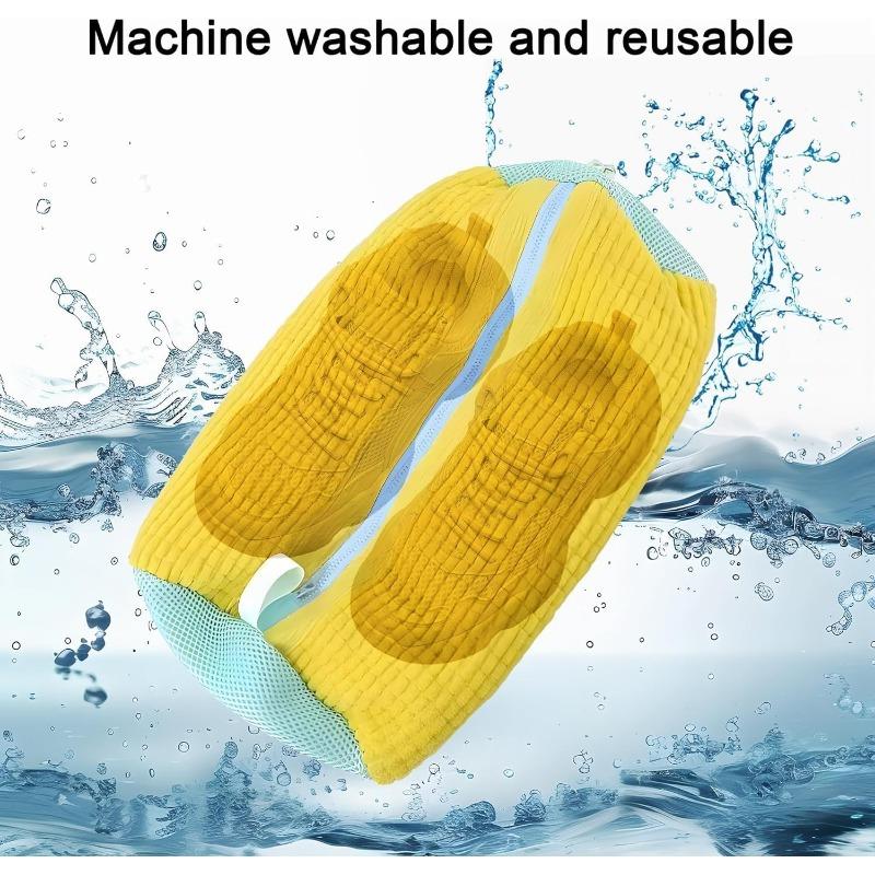 Shoe Washing Machine Bag with Zipper Hook - Reusable Lightweight Portable, Fluffy Fibers 360° Wrap-Around Cleaning (2PCS) 4