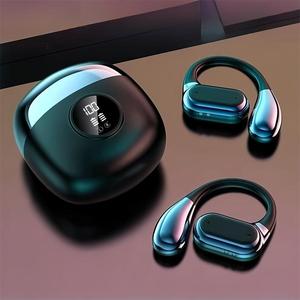 Open ear bone conduction earphone, BT wireless clamps on the earphone, with digital display charging case, 12 hours of playback time sports earphone, suitable for running, walking, sports