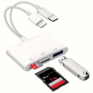 usb c sd card reader for iphone adapter, 3-in-1 memory card reader dual slots with usb camera adapter, digital camera adapter iphone 15/16/17, ipad, mac, macbook pro/air, android, laptop