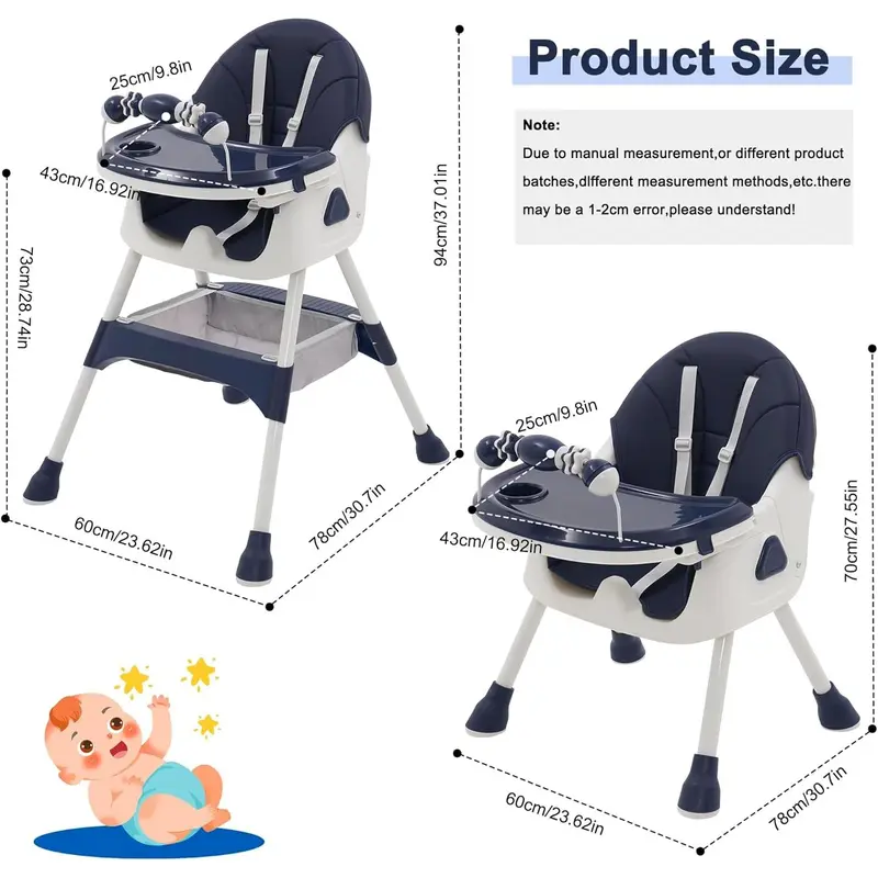 3-in-1 Baby High Chair with Playstand Children's Highchairs with Removable Tray Adjustable Folding Sate with Reclining Function Combination, Adjustable Foldable Baby Chairs (from 6 Months) 1