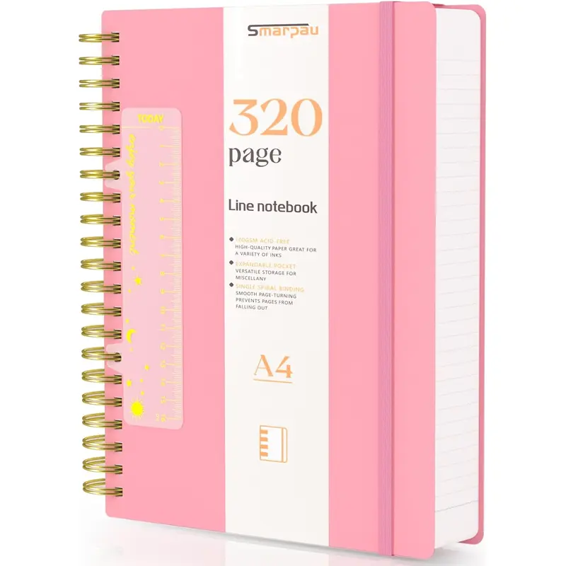 Smarpau B5 Lined Notebook, Wirebound Spiral Notebooks 320 Pages\/160 Sheets, 100gsm Thick Paper No Bleed, Hardcover PVC Journal for Women Work Office School Travel, 19 x 25 cm, Pink 7