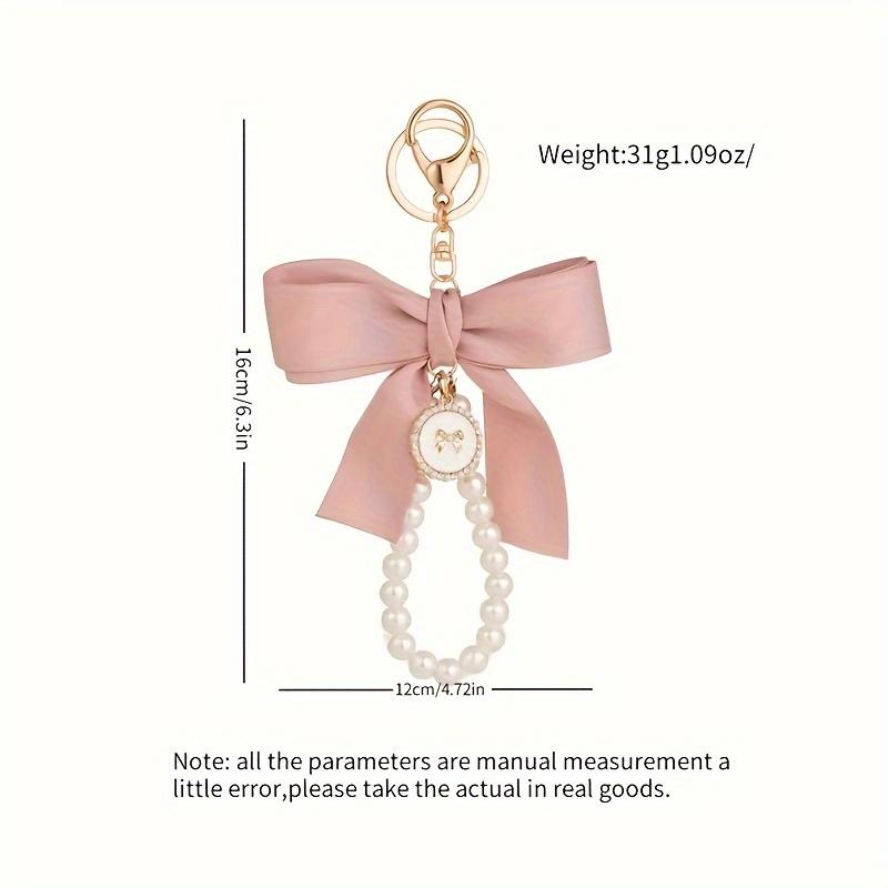 Elegant Large Bow & Pearl Keychain - Chic Pastel Ribbon Tassel Accessory with Golden-Tone Clasp for Bags & Earphone Cases, Ideal Mother's Day Gift 7