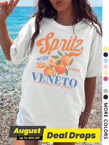 Women's Fruit & Letter Print Round Neck Tee, Vintage Trendy Casual Short Sleeve T-shirt for Daily Wear, Ladies All Seasons Top, Graphic Tees, Vintage Tops, Tops for Women Uk, Summer Tshirt, Womenswear