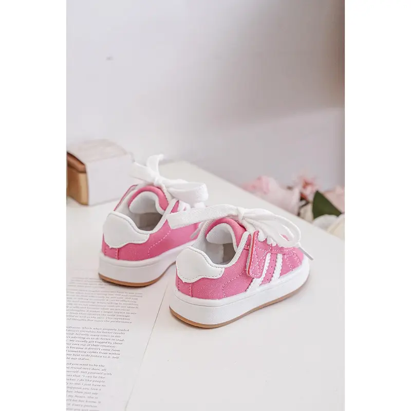 Baby Kids Children's Girls Pink & White Gum Sole Fashion Sports Trainers 2