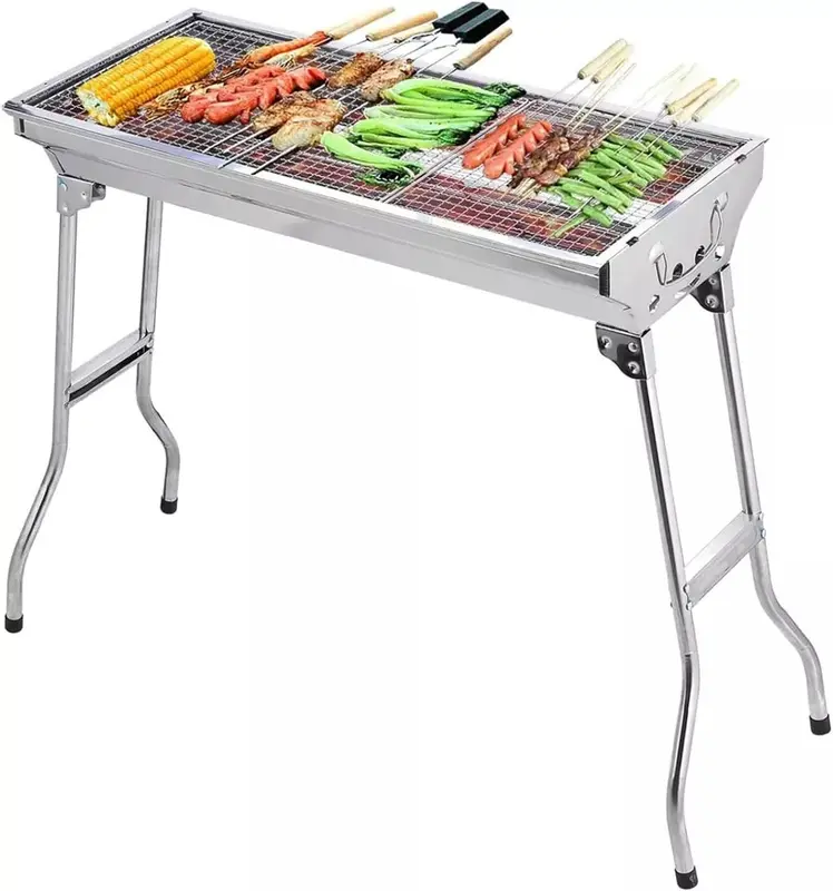 Portable Folding BBQ Charcoal Grill | Stainless Steel Barbecue | Camping & Garden Beach Foldable 0