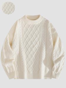 Unisex Men's Solid Color Textured Drop Shoulder Sweater, Loose Casual Long Sleeve Round Neck Jumper for Fall & Winter, Fashion Men's Knitwear for Daily Wear