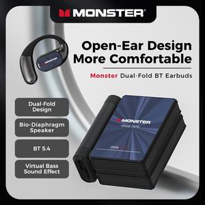 Monster True Wireless Fitness Earbuds with Comfortable Ear Hooks, Bluetooth 6.0, Dual-Fold Design, Noise Isolation, 145H Playtime, IPX5 Waterproof and Sweatproof Stereo Sound Headphone Audio