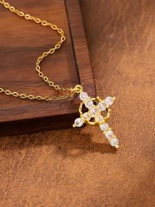 Crown & Cross Design Pendant Necklace for Women, Fashion Jewelry for Party, Daily Clothing Decor, Trendy All-match & Exquisite Jewelry for Birthday Gift