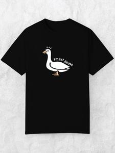 Unisex Men's Cartoon Goose & Letter Print Round Neck Drop Shoulder Tee, Summer Clothes Casual Graphic Short Sleeve T-Shirt for Summer, Men's Top for Daily Wear