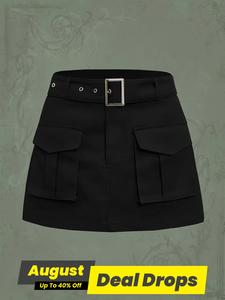 Women's Solid Belted Pocket A Line Skirt, Casual Fashion Short Skirt for Daily Wear, Summer Outfits 2024, Ladies Bottoms for Summer