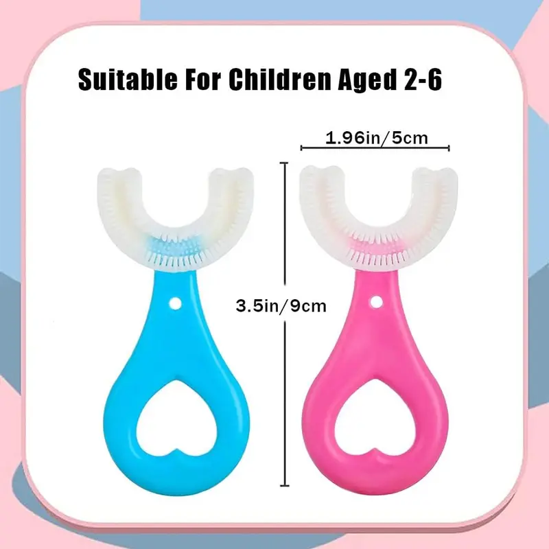 2Pcs Kids Toothbrushes,U Shaped Toothbrush 360°All-Round Cleaning Silicone Teeth Brush for Kids 2-6Years(Blue and Pink 0