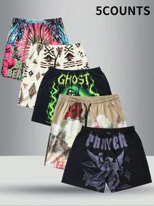 Men's Floral & Letter Print Shorts, Casual Comfy Breathable Shorts for Daily Wear, Men's Bottoms for Summer