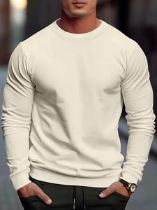 Men's Solid Round Neck Sweatshirt, Regular Fit Casual Long Sleeve Crew Neck Pullover for Spring & Fall, Fashion Men's Top for Daily Wear