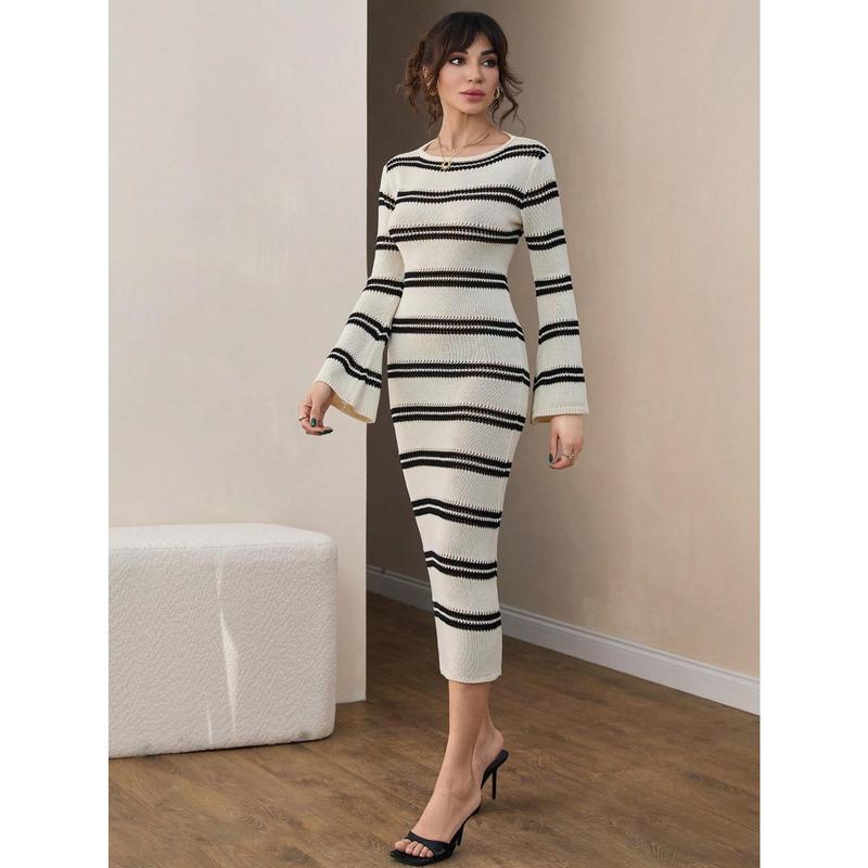 CLARA VERO Women Hollow Out Low Cut Back Detailed Long Bodycon Cover Up Knit Dress 3