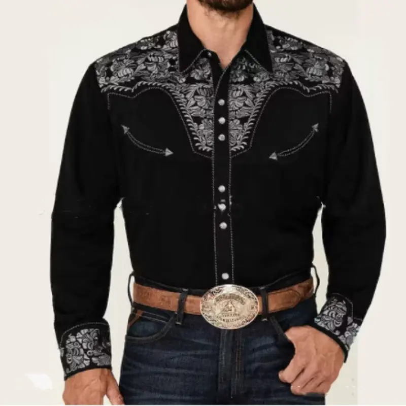 Retro Cardigan Lapel Men's Casual Printed Shirt Long Sleeve Menswear