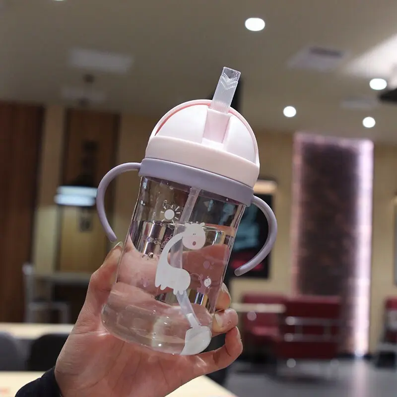 350ml Kids Drinking Cup Feeding Bottle With Straw Gravity Ball Wide Caliber Bottle 2