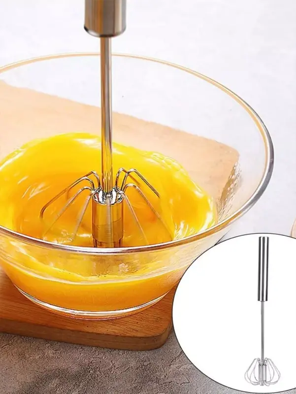 Stainless Steel Egg Beater, 1 Count Multifunctional Handheld Egg Whisk, Hand Push Semi-automatic Egg Beater, Kitchen Baking Utensils 2