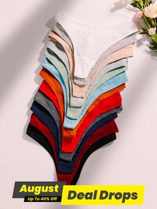 Women's 12pcs Solid Drop Waist Thong, Soft Basic Comfy Fit Minimalist Knicker for Daily Wear, Ribbed Panty Underwear for All Seasons, Womenswear, Daily Casual Fashion Breathable Underwear, Soft High Stretch Panties, Elegant Soft Panty