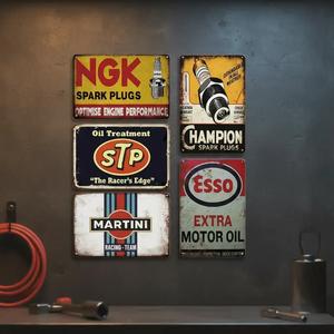 Vintage Oil & Gas Station Themes Wall Art Decor, 5 Counts Retro-style Metal Tin Sign, Wall Decor for Kitchen, Man Cave, Bedroom, Cafe, Bar, Pub, Living Room, Vintage Garage Signs