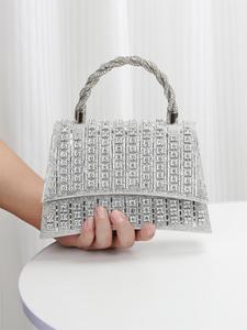 Women's Elegant Rhinestone Decorated Handbag, Exquisite Trendy Braid Design Strap Handbag, Fashionable Purse for Party Decoration
