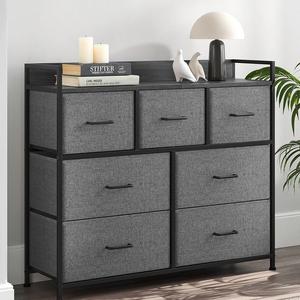SONGMICS HOME 7-Drawer Chest of Drawers, Dresser for Bedroom, Bedroom Cabinet Organiser, 7 Fabric Drawers with Handles, Easy Assembly, Metal Frame Organiser, Entryway, Children Room, Household