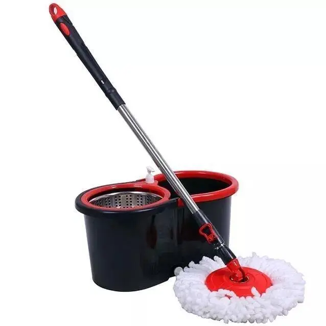 360° Floor Magic Spin Mop Bucket Set with 2 Heads - Microfiber Rotating Dry Heads