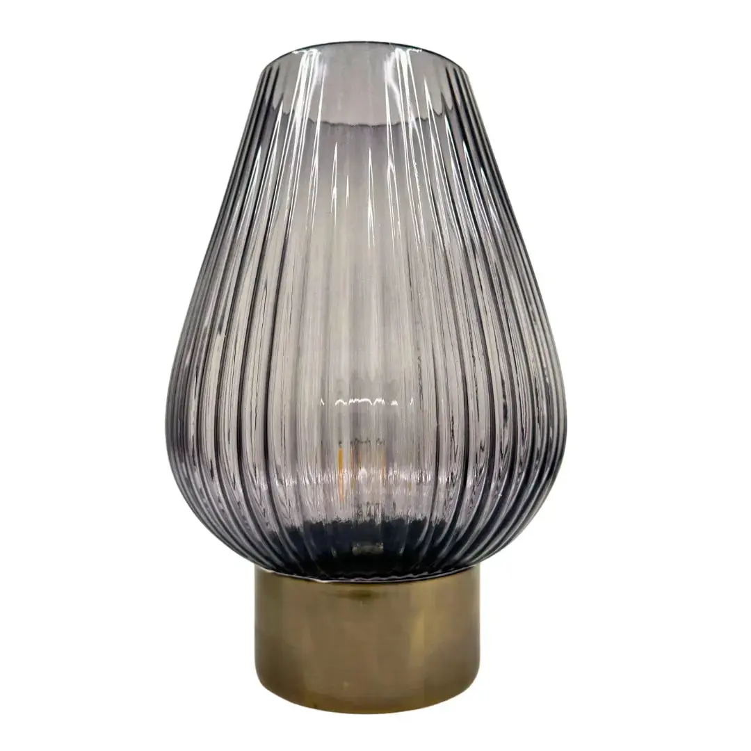 Ridged Glass & Brushed Gold LED Lamp