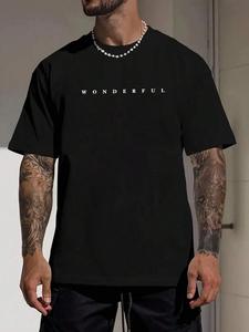 Men's Letter Print Round Neck Tee, Loose Casual Fashion Short Sleeve T-shirt for Summer, Men's Top for Daily Wear, Tropical