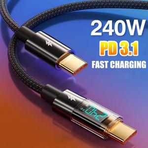 240w fast charging data cable, pd 3.1 fast charging digital display usb-c to usb-c durable charging cable, compatible with iphone 16, samsung galaxy s23/s22/s21, macbook pro air, xiaomi, charger
