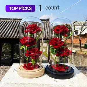 Everlasting Rose in Glass Dome with Light, Artificial Rose Desktop Ornaments without Battery, Anniversary Birthday Gifts for Mom Girls Girlfriend Her, Gift #TOP PICKS