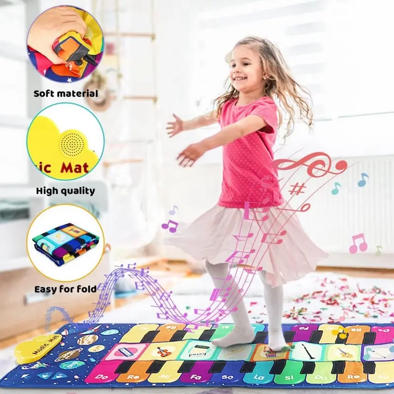 Musical Piano Mat 19 Keys Piano Keyboard Play mat Portable Musical Blanket Build-In Speaker & Recording Function For Kids Toddler Girls Boys 3