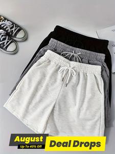 Women's Solid Drawstring Waist Sports Shorts, Casual Pocket Elastic Waist Track Shorts for Running Gym Workout, Ladies Sportswear for Spring, Athletic Wear Shorts, Sports Yoga Shorts, Athleisure Casual Shorts